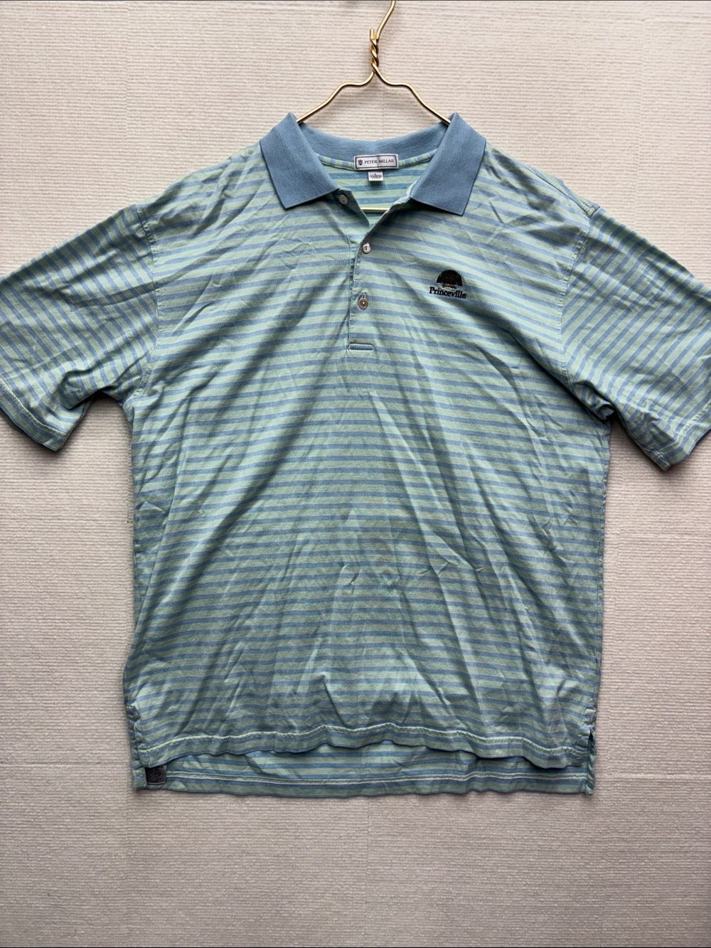 Peter Millar Light Blue and Seafoam Striped Polo